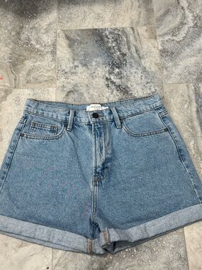 Hidden High-Rise Rolled Hem Jean Shorts in Light Blue